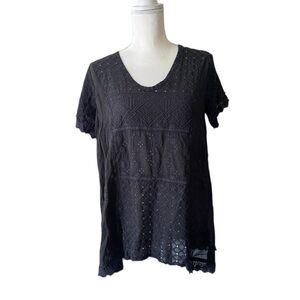 Johnny Was Black Short Sleeve Top